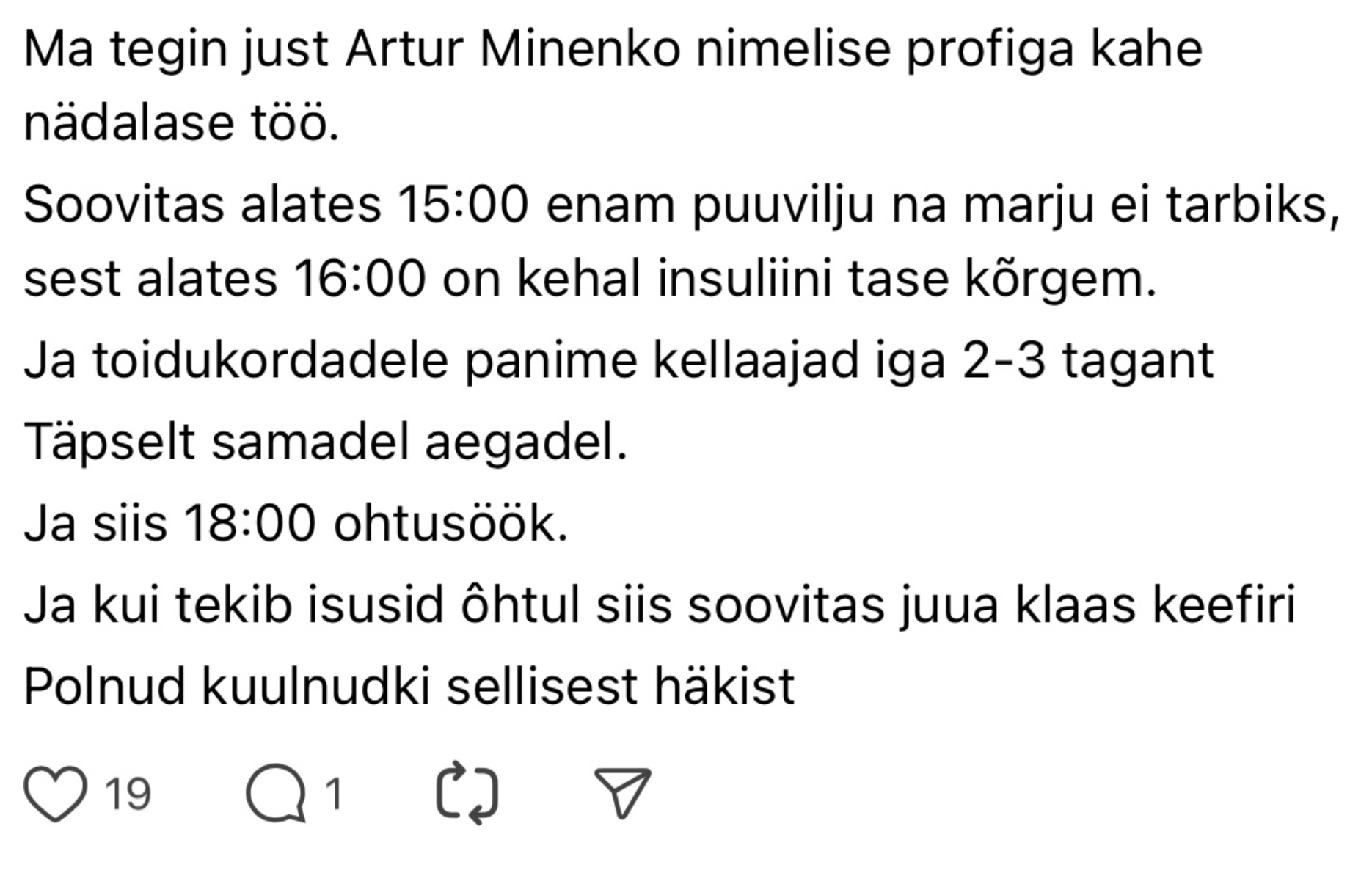 Threads postitus insuliini ja kellaaegade teemal