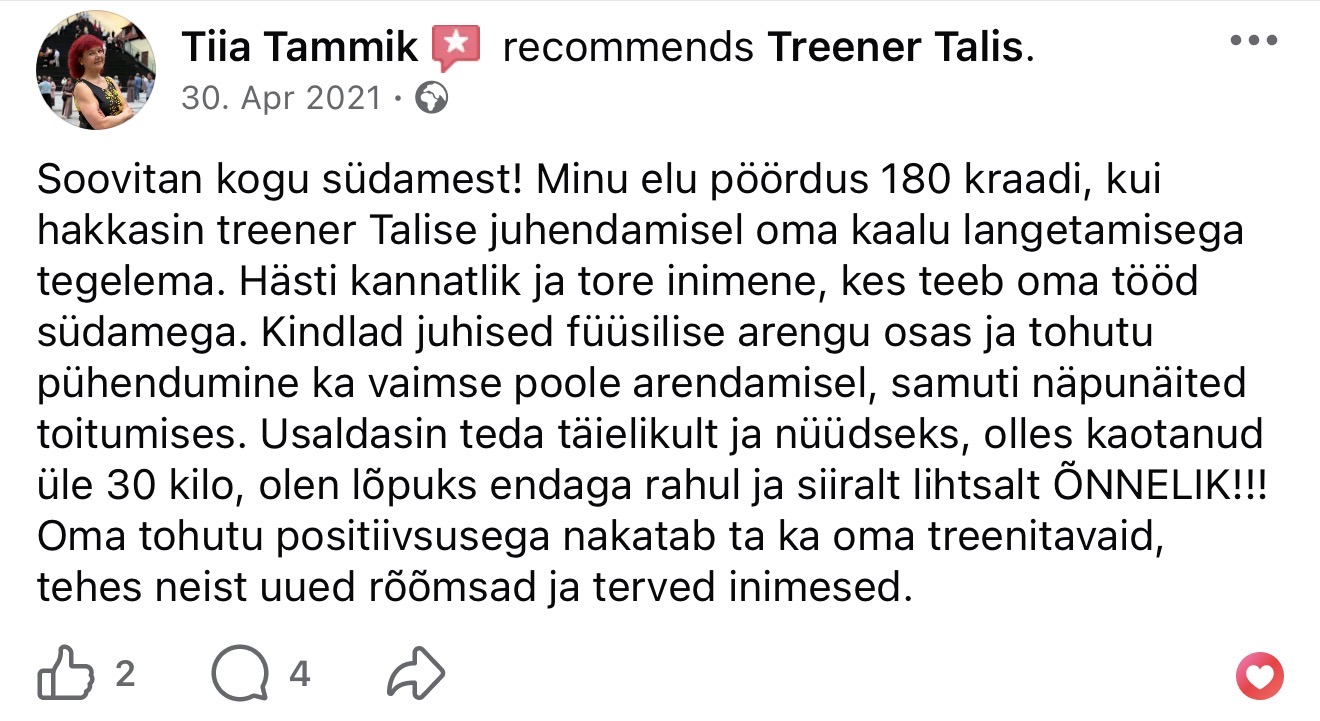Tiia tagasiside pärast kaalulangust ja pikaajalist koostööd